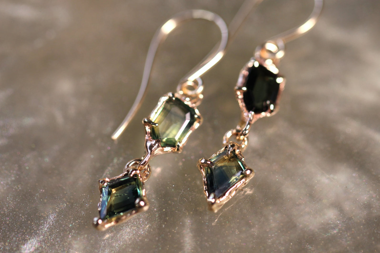 Australian Parti Sapphire and 9ct Yellow Gold Earrings