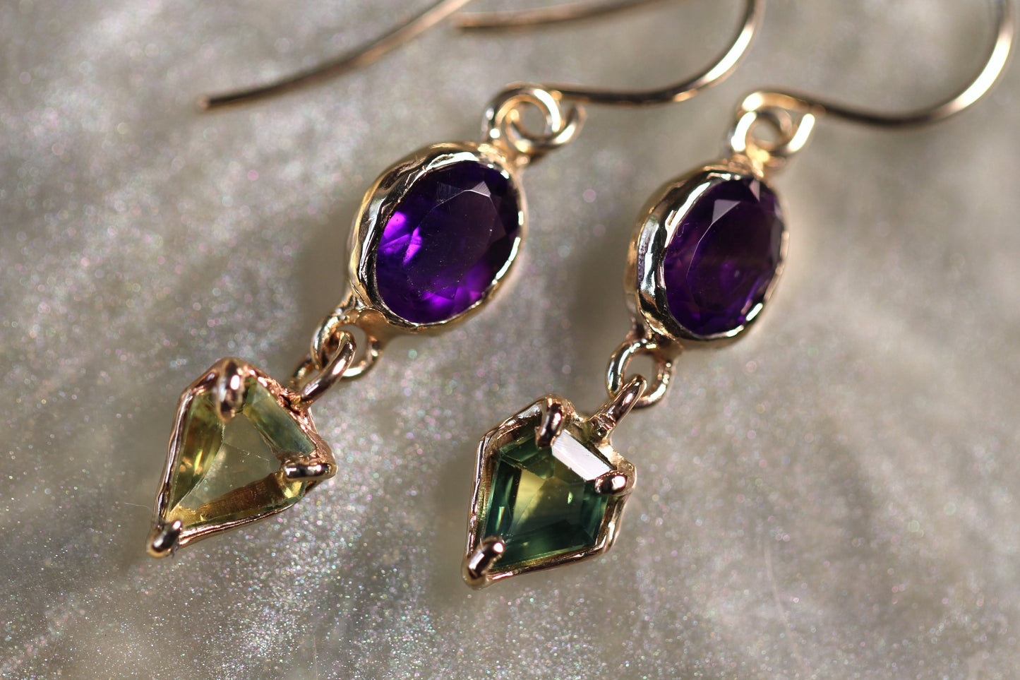 Australian Parti Sapphire, Amethyst and 9ct Yellow Gold Earrings