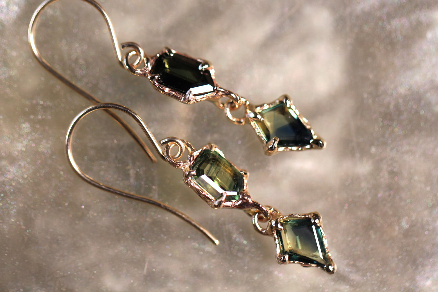 Australian Parti Sapphire and 9ct Yellow Gold Earrings