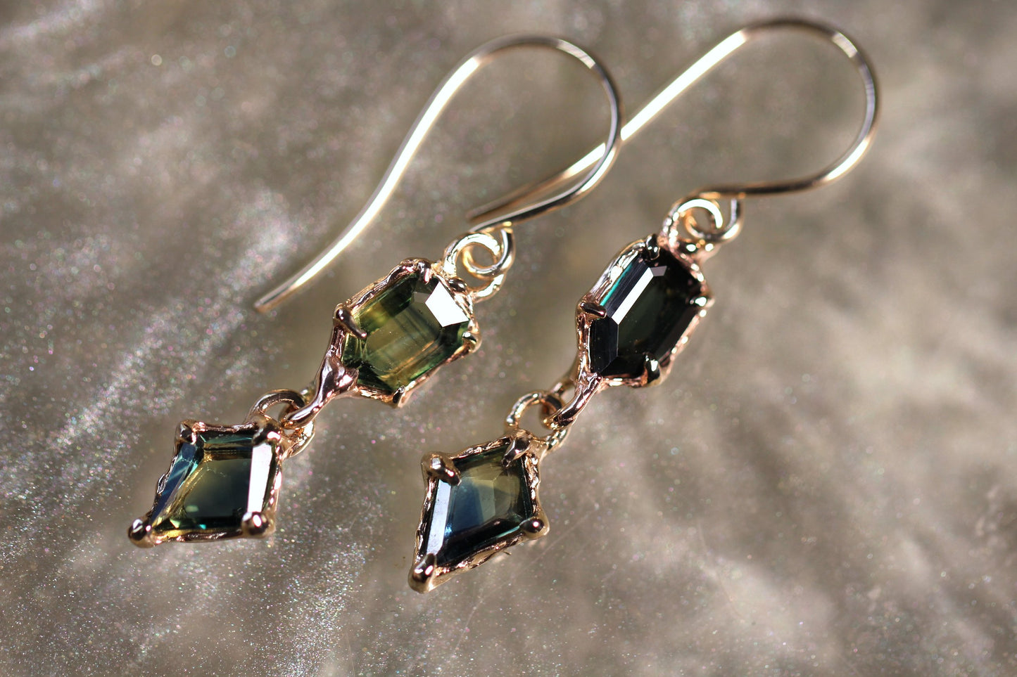 Australian Parti Sapphire and 9ct Yellow Gold Earrings