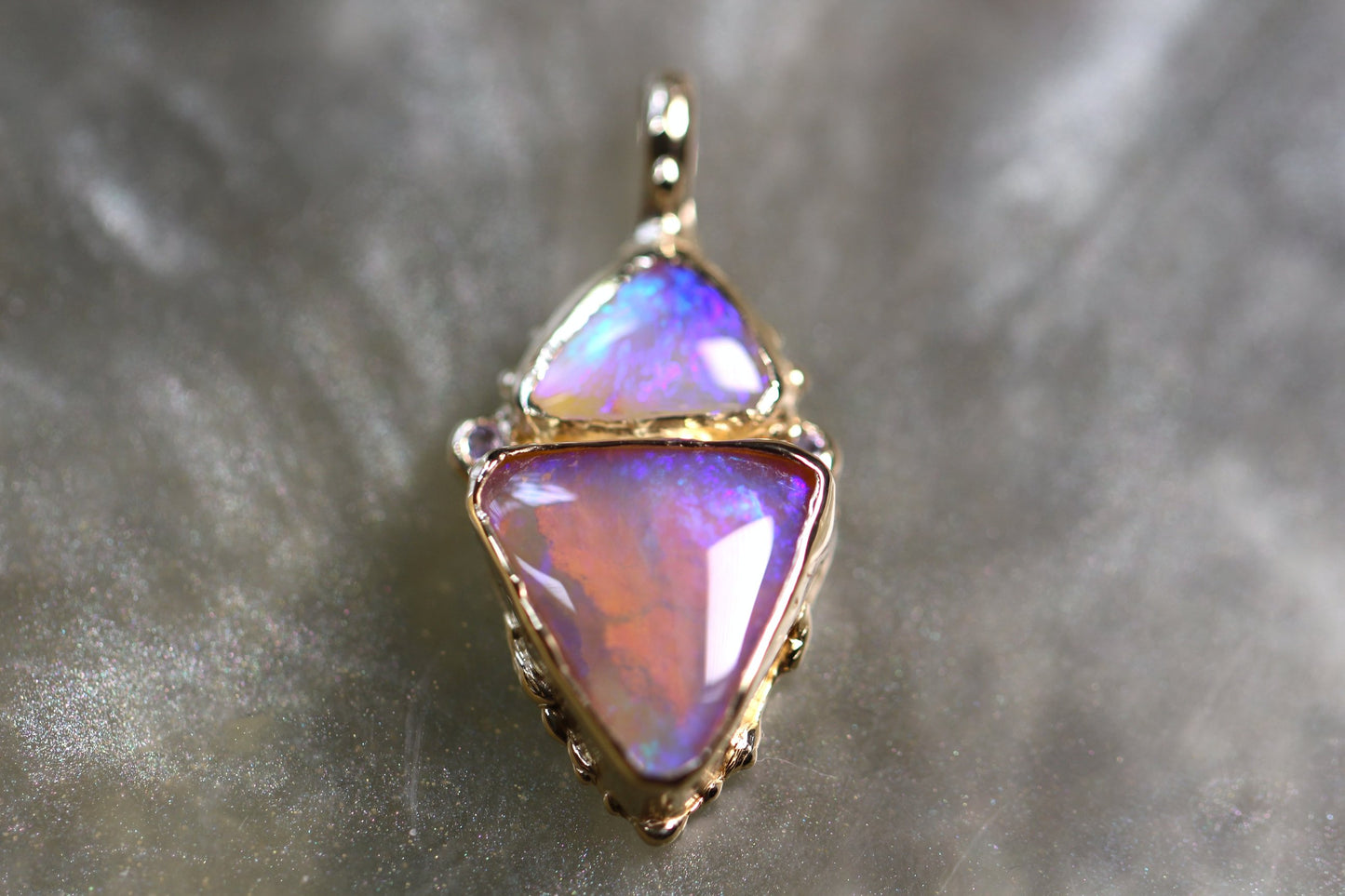 Pipe Opal, Tanzanite and Solid 9ct Yellow Gold Pendant