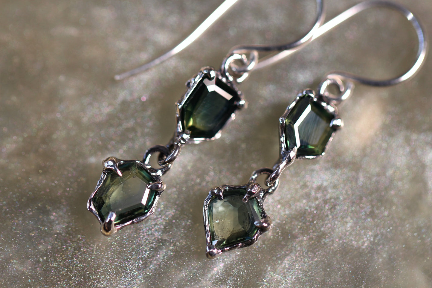 Australian Parti Sapphire and Sterling Silver Earrings