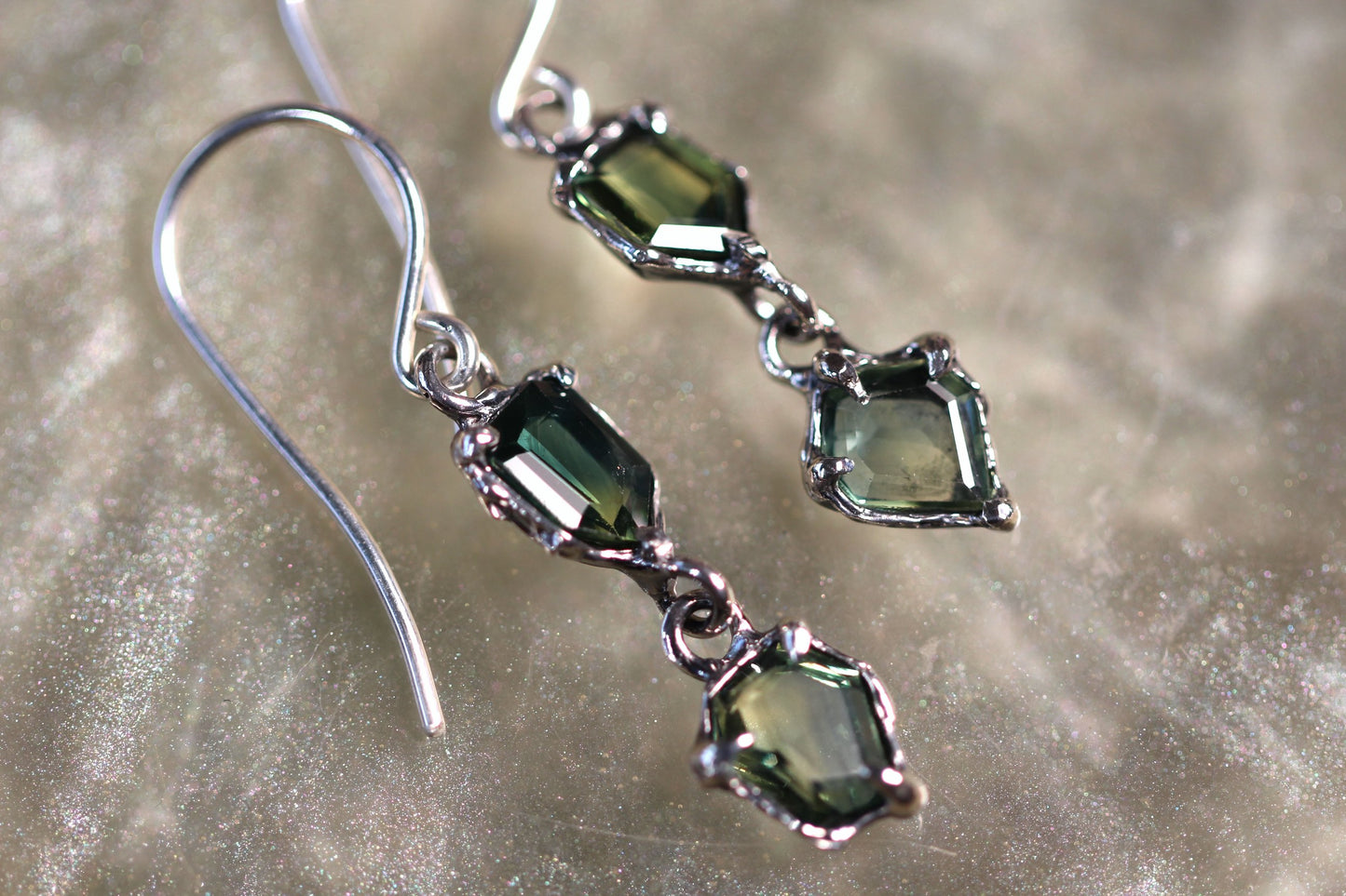 Australian Parti Sapphire and Sterling Silver Earrings
