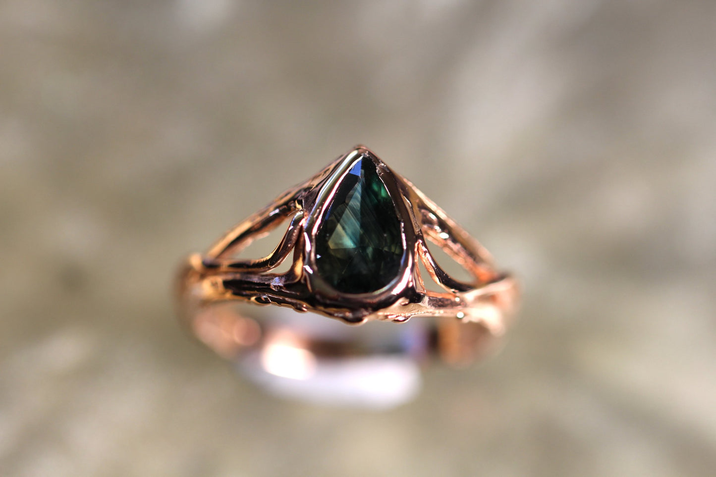 Australian Parti Sapphire and Solid 9ct Rose Gold Ring