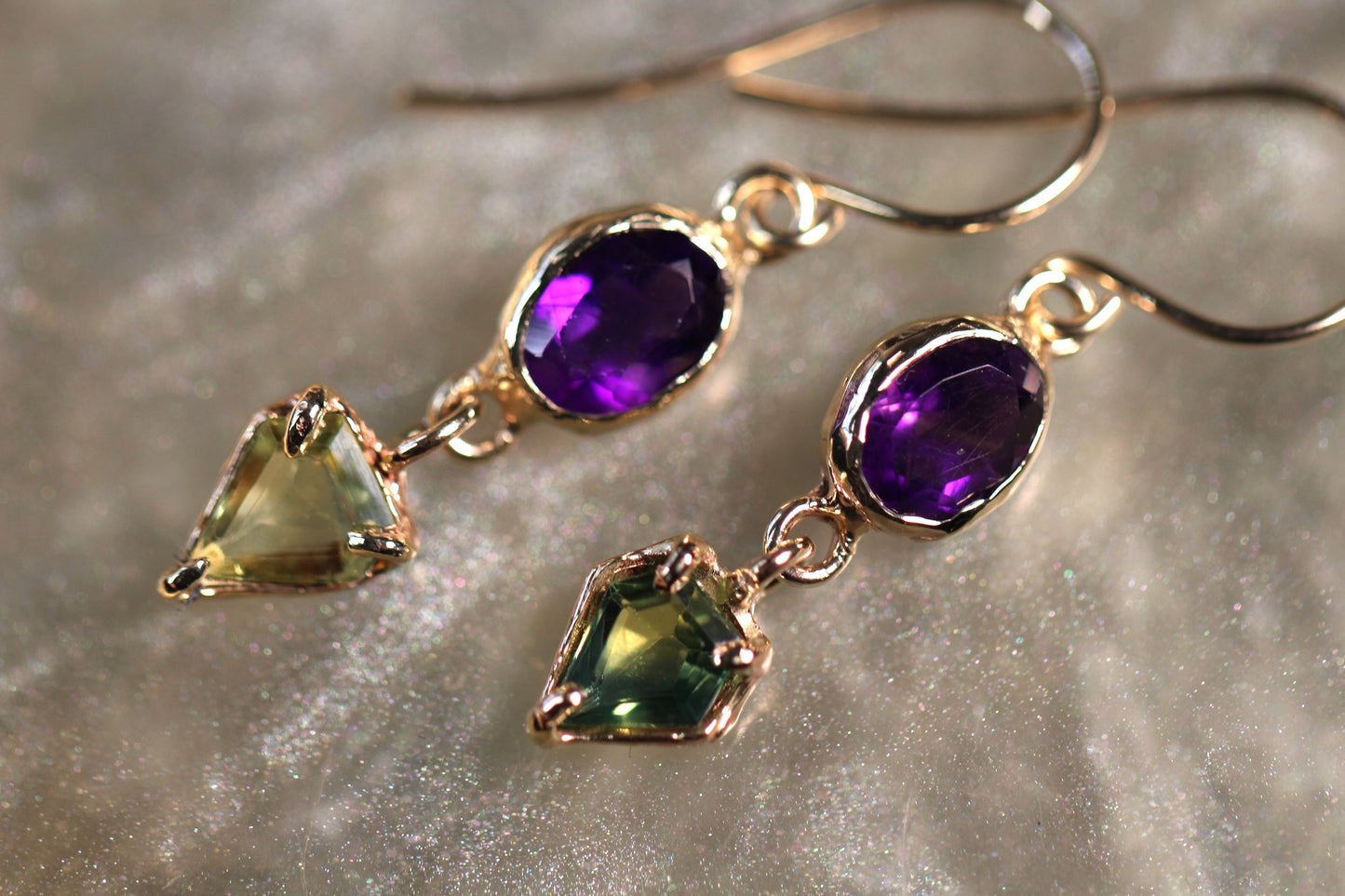 Australian Parti Sapphire, Amethyst and 9ct Yellow Gold Earrings