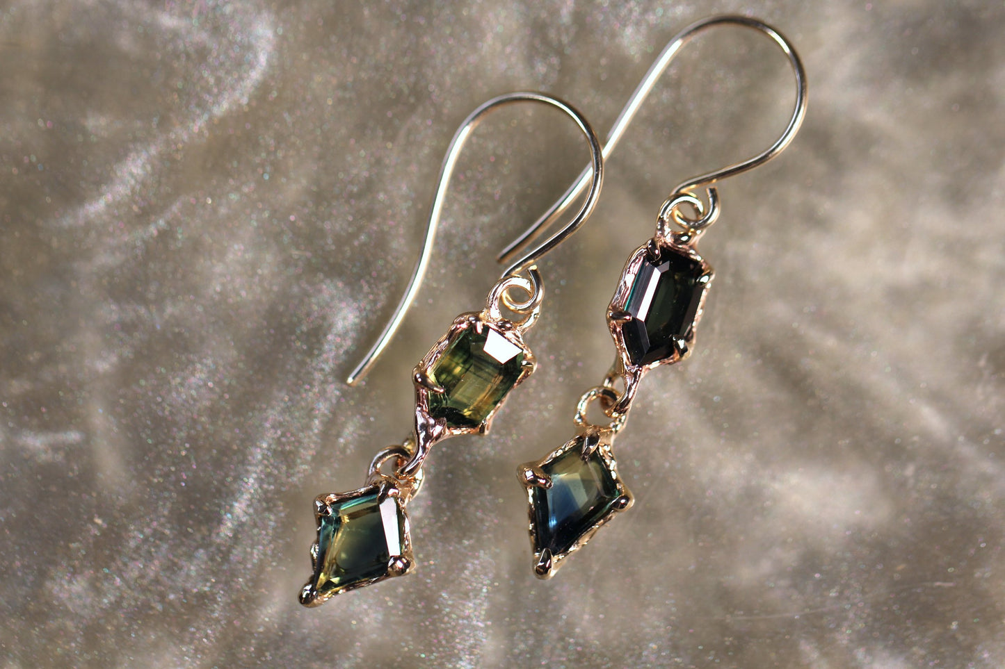 Australian Parti Sapphire and 9ct Yellow Gold Earrings
