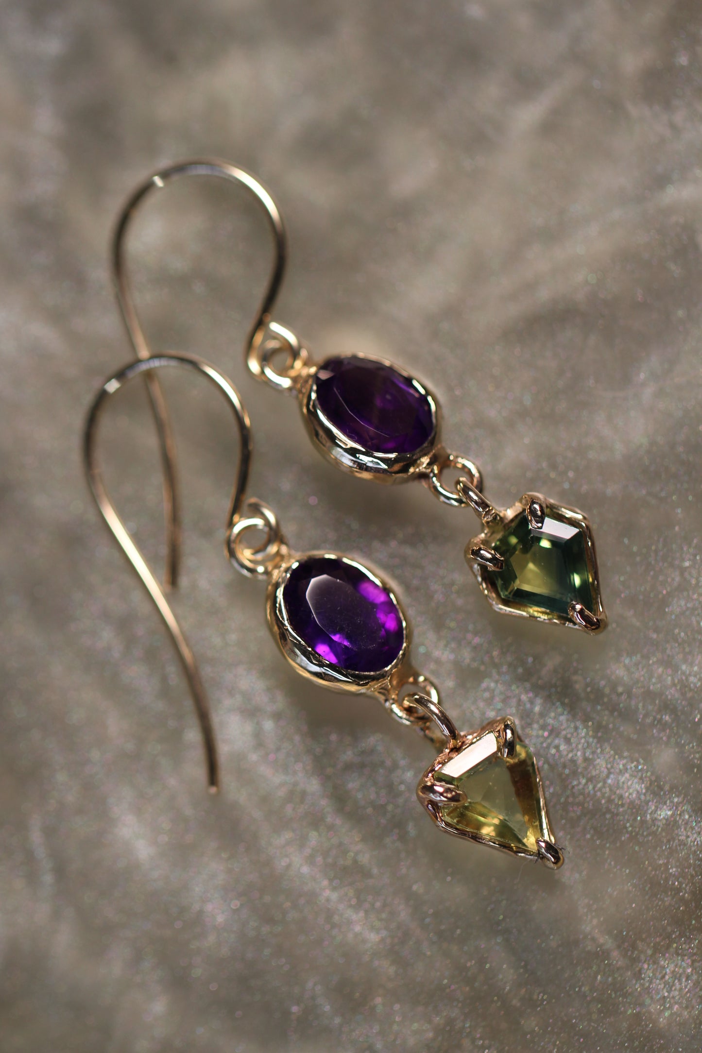 Australian Parti Sapphire, Amethyst and 9ct Yellow Gold Earrings