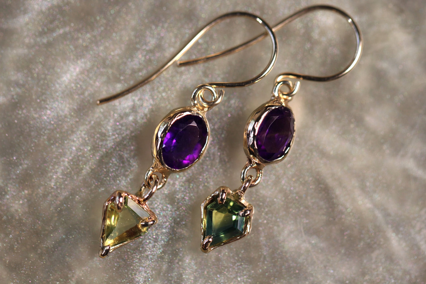 Australian Parti Sapphire, Amethyst and 9ct Yellow Gold Earrings