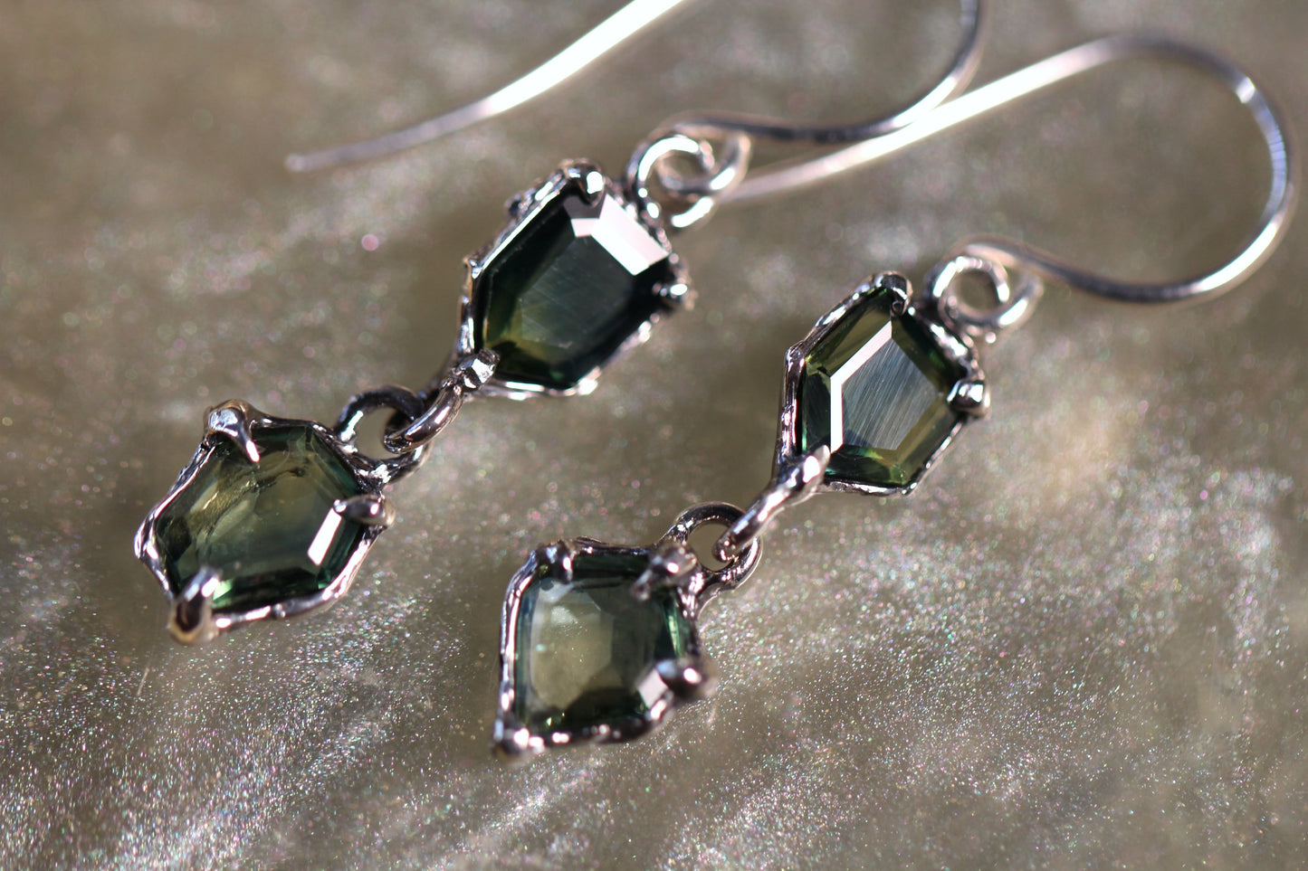 Australian Parti Sapphire and Sterling Silver Earrings
