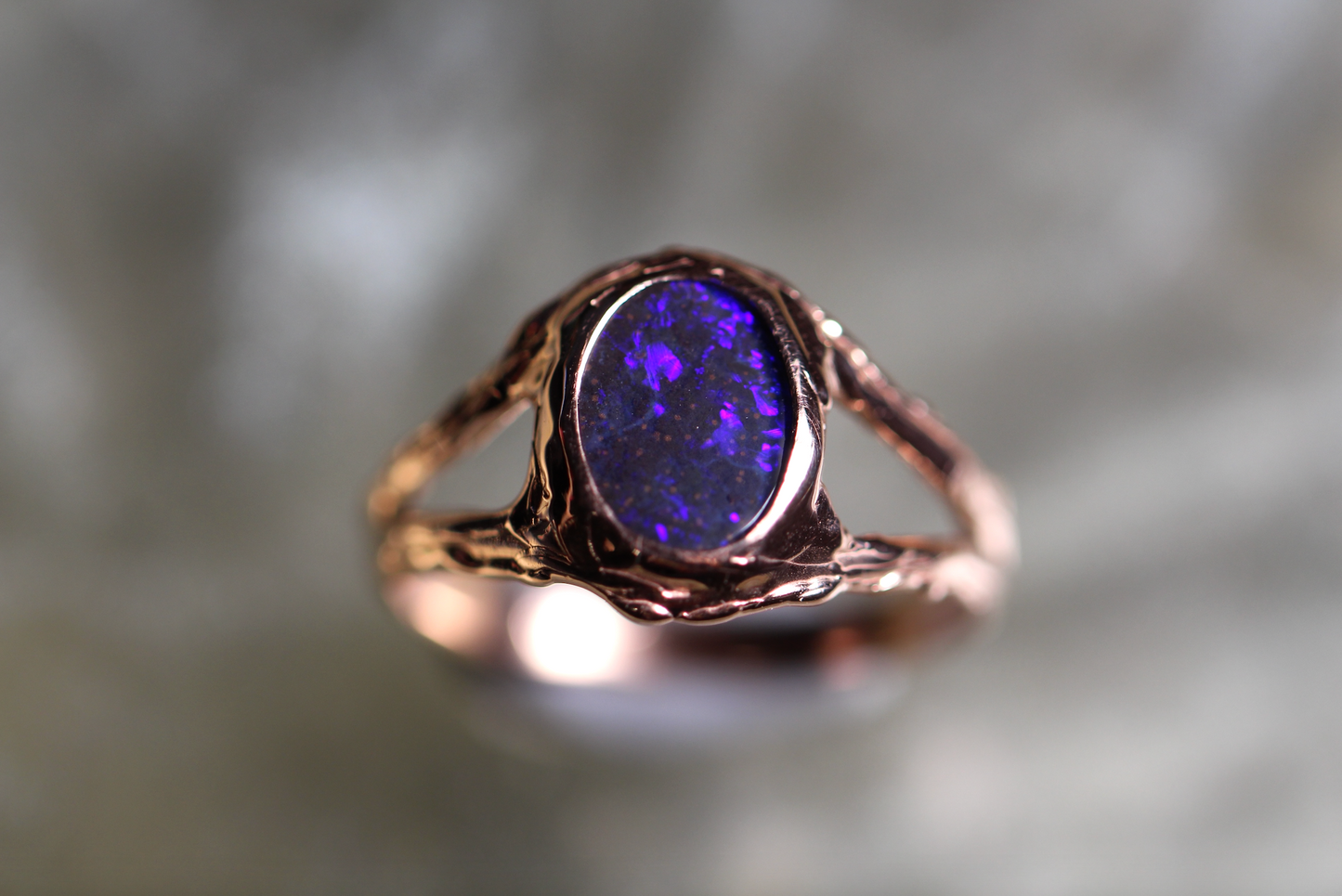 Boulder Opal and Solid 9ct Rose Gold Ring