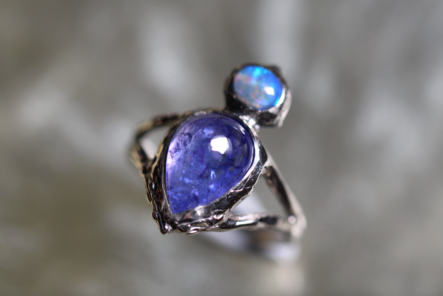 Boulder Opal, Tanzanite and Sterling Silver Ring