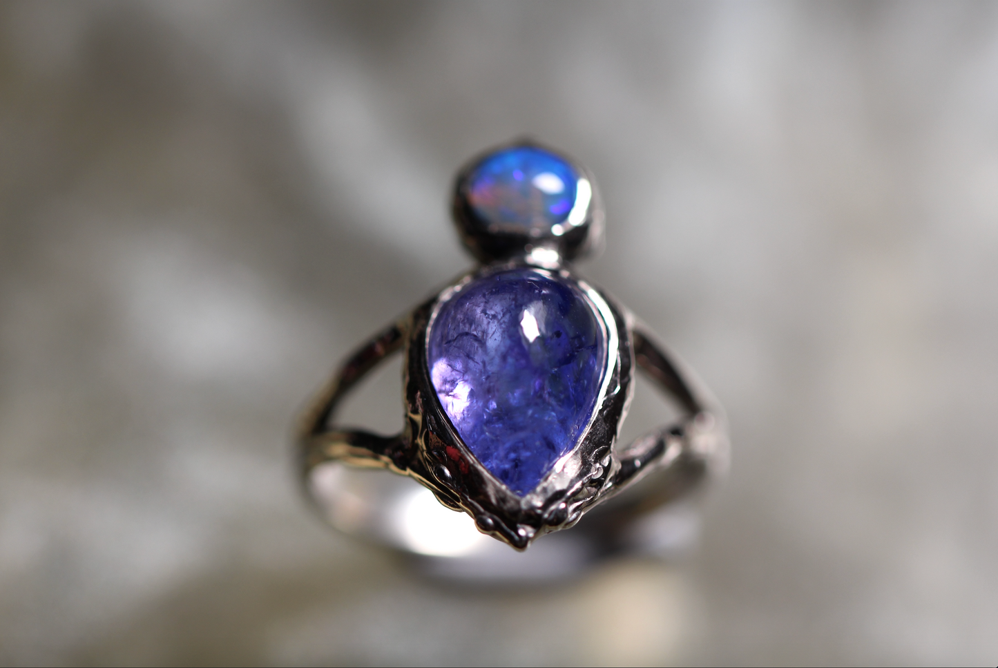 Boulder Opal, Tanzanite and Sterling Silver Ring