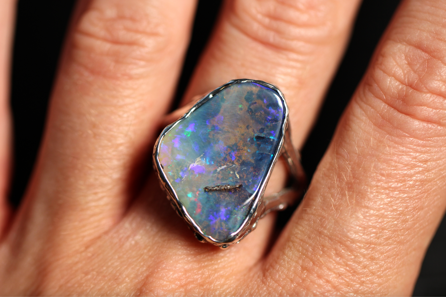 Boulder Opal and Sterling Silver Ring