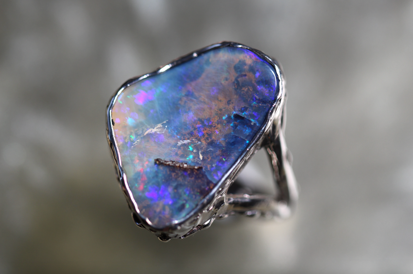 Boulder Opal and Sterling Silver Ring