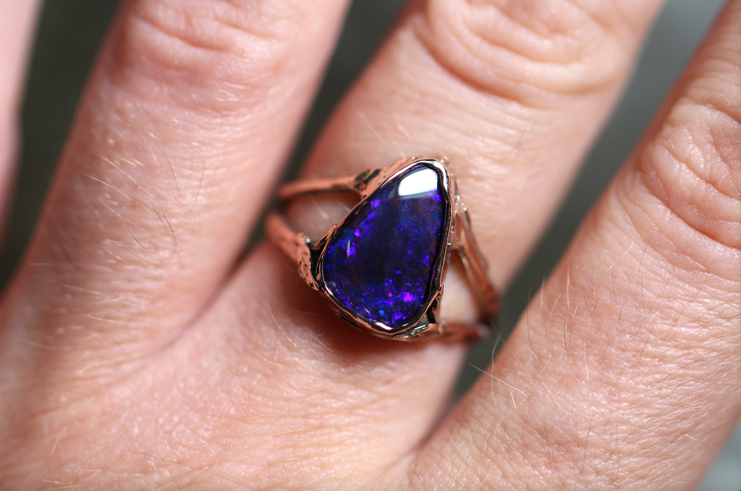 Boulder Opal and Solid 9ct Rose Gold Ring