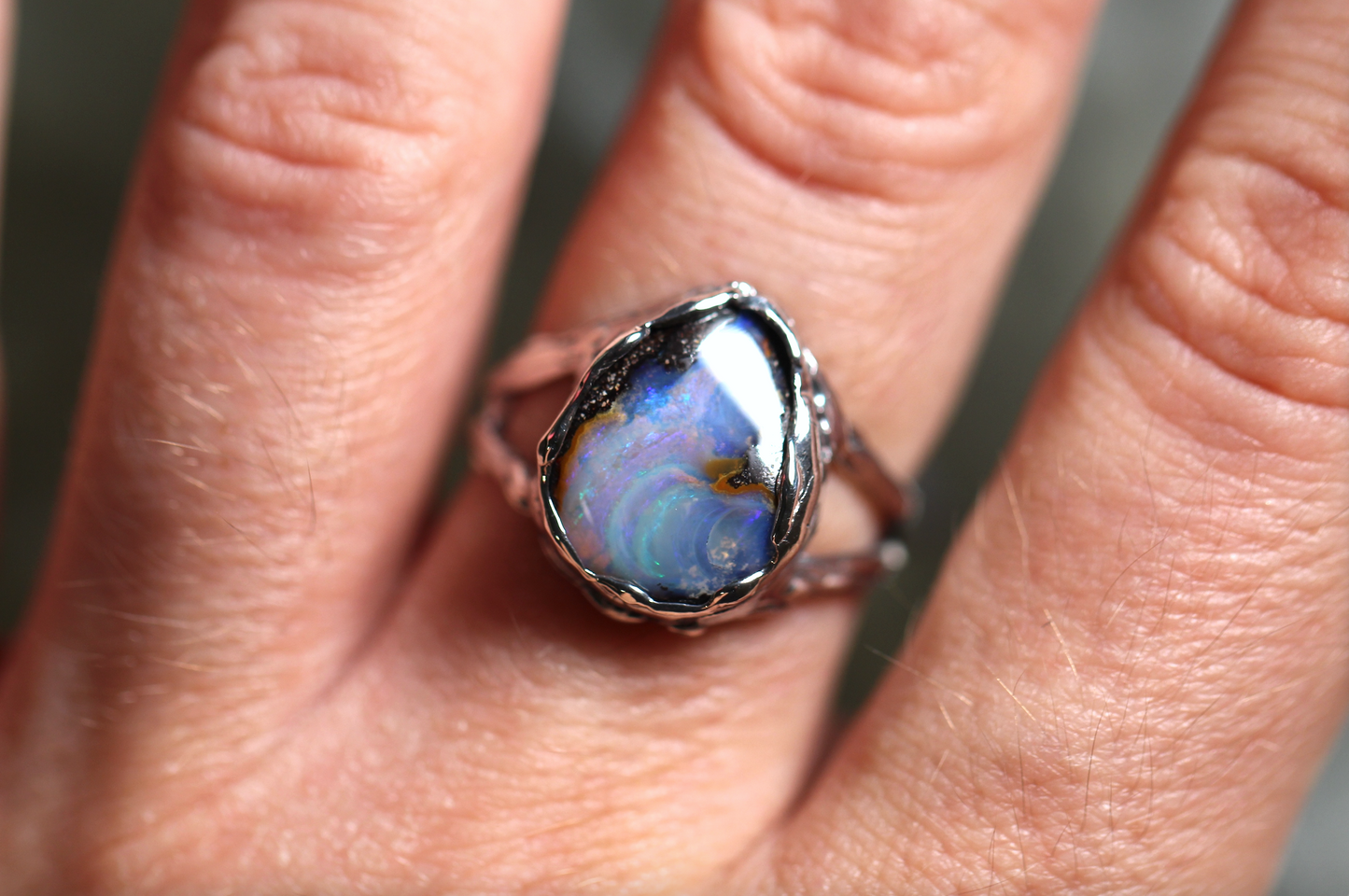 Boulder Opal and Sterling Silver Ring