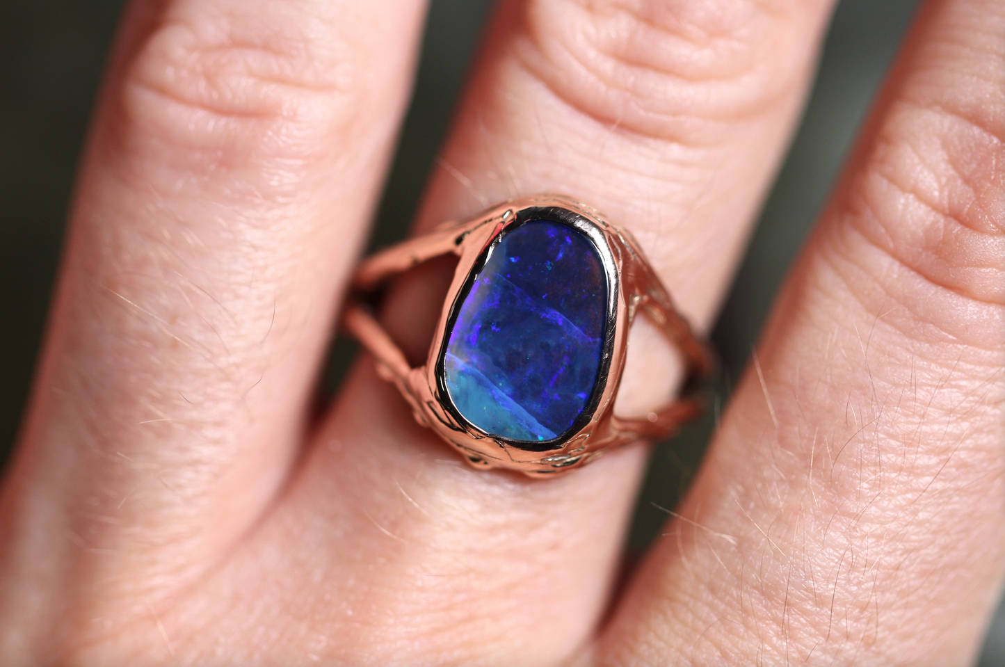 Boulder Opal and Solid 9ct Rose Gold Ring