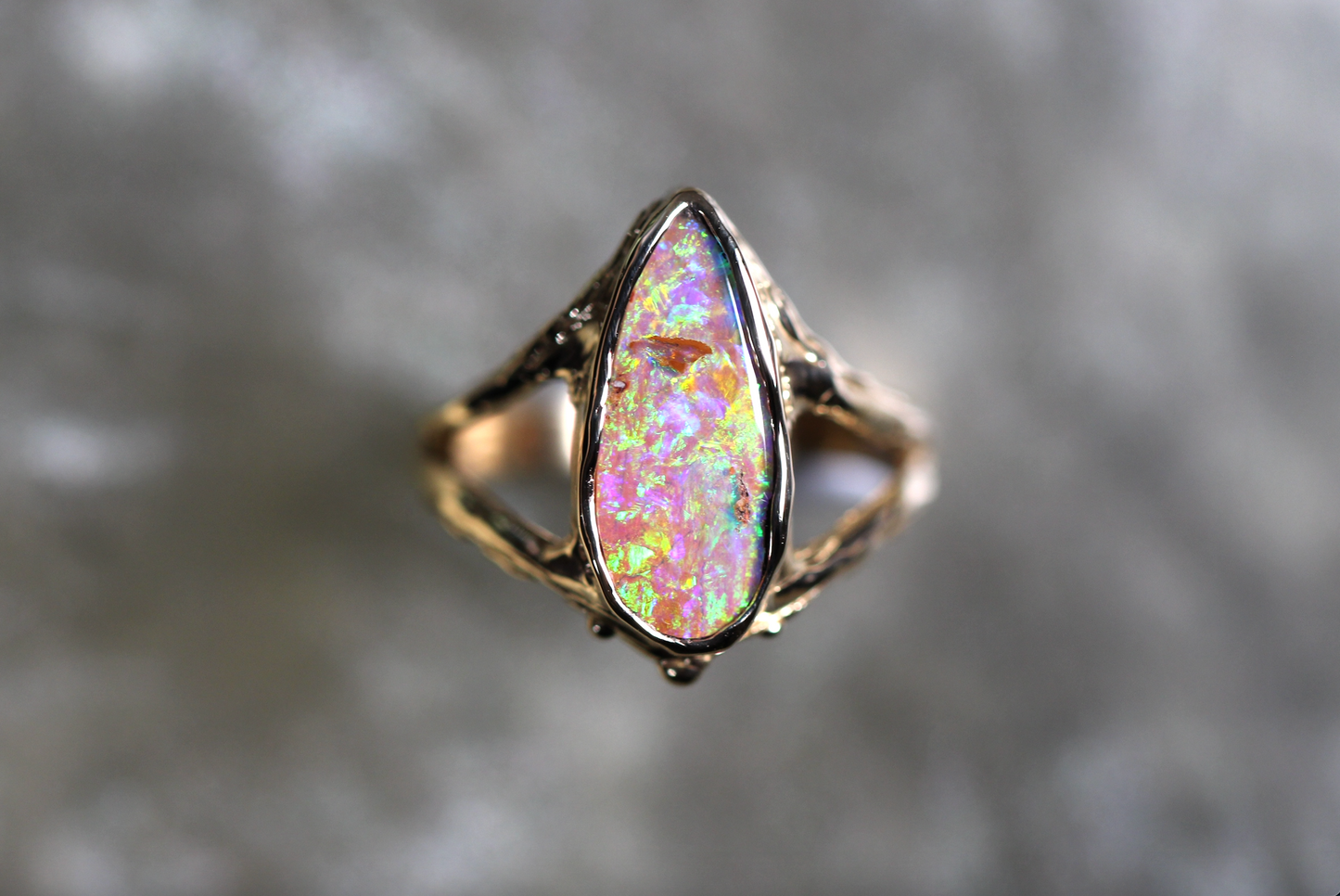 Pipe Opal and Solid 9ct Yellow Gold Ring
