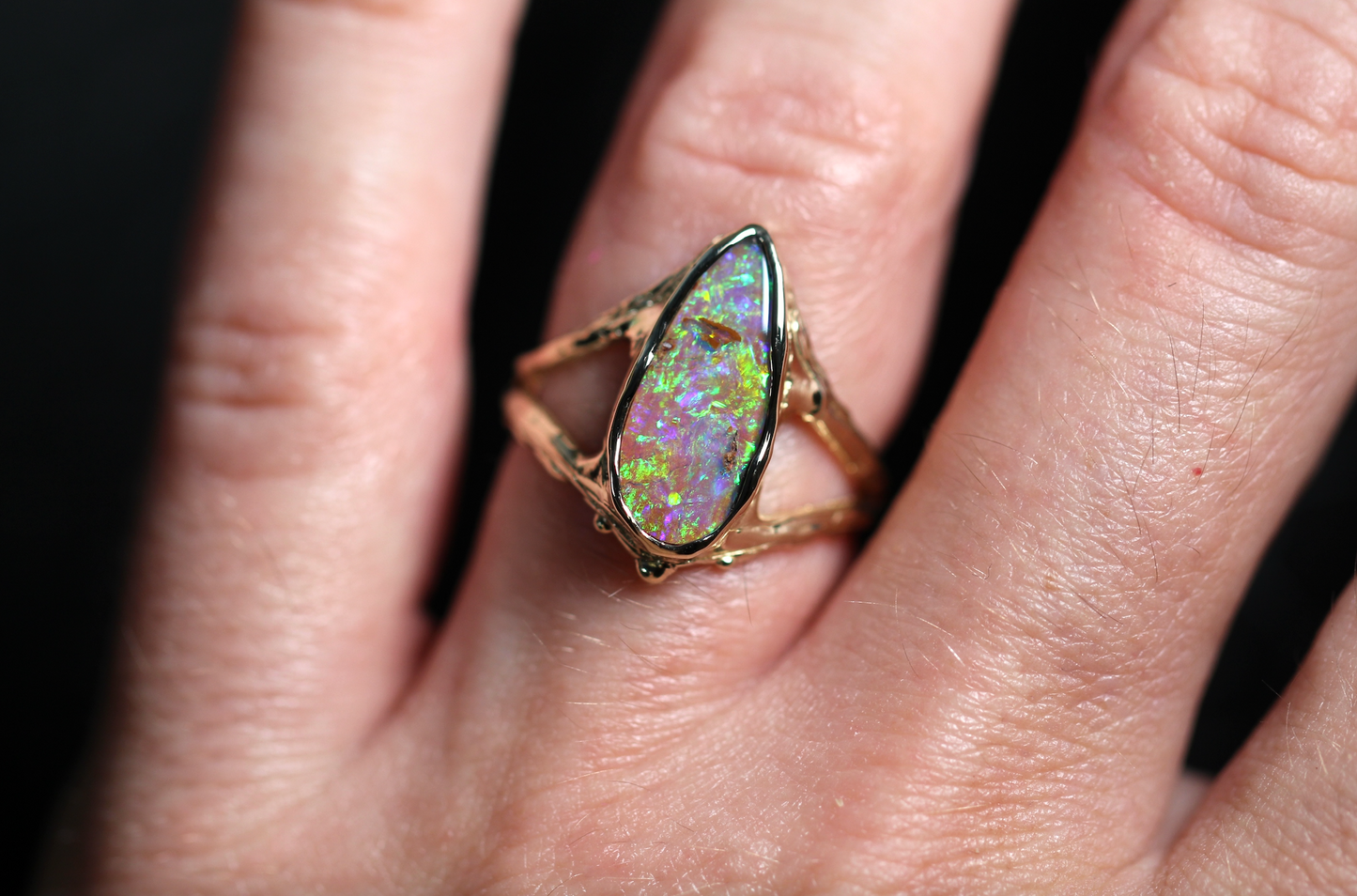 Pipe Opal and Solid 9ct Yellow Gold Ring