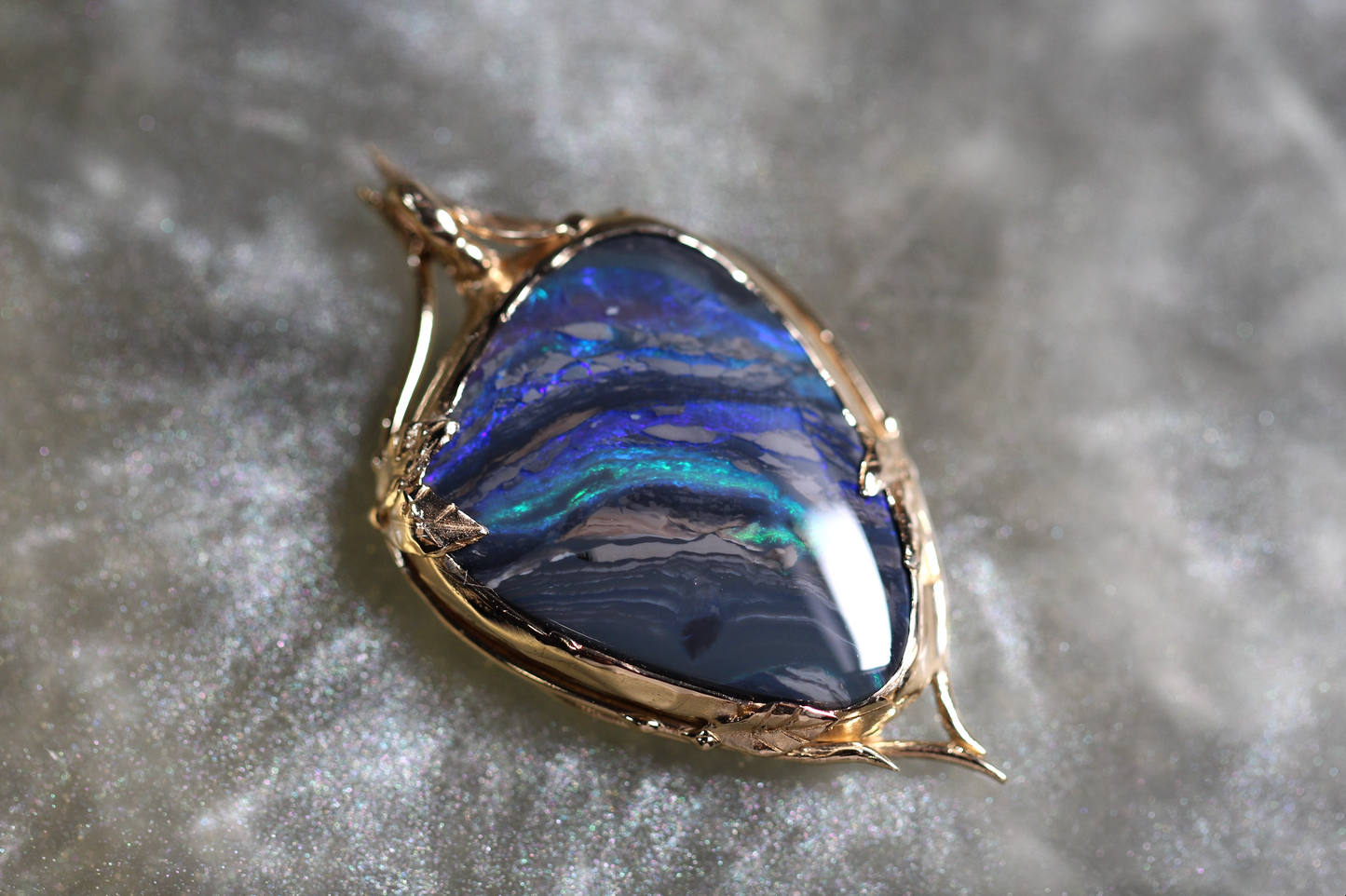 Lightning Ridge Black Opal and Solid 9ct Yellow Gold Pendant