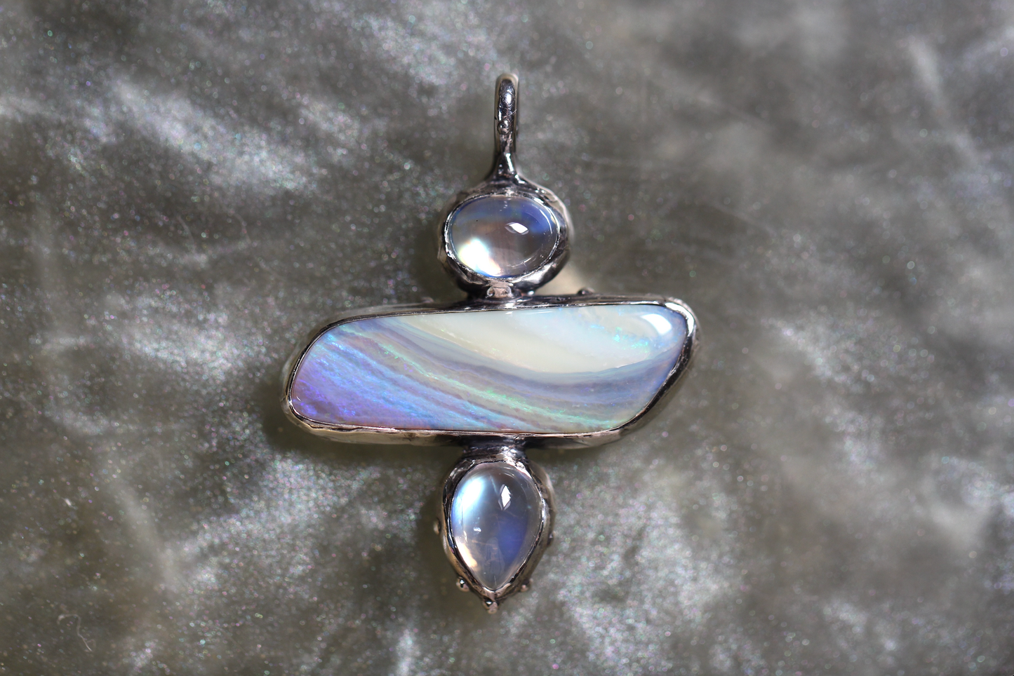 Boulder Opal, Moonstone and Sterling Silver Pendant