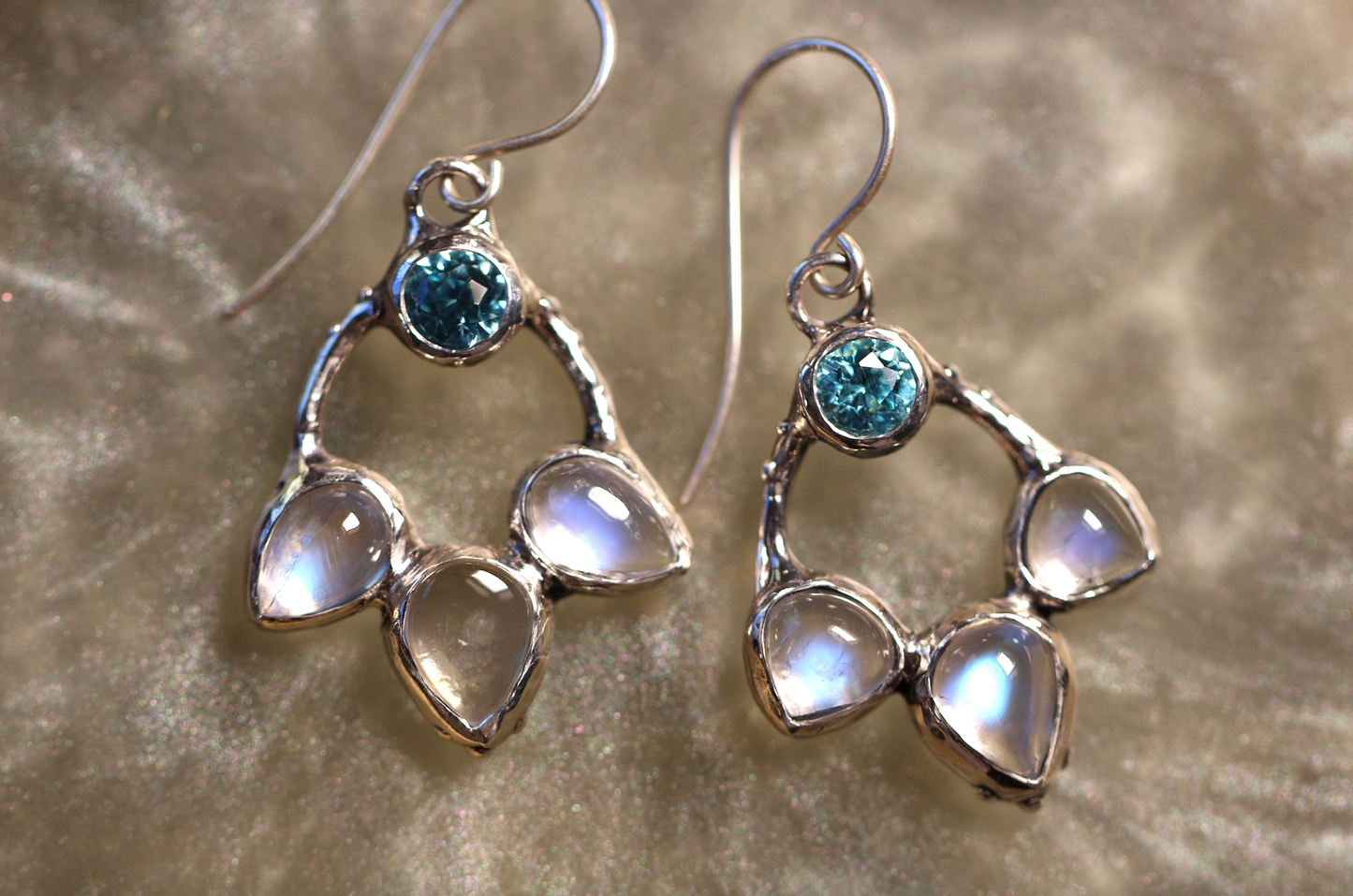 Moonstone, Cubic Zirconia And Sterling Silver Earrings