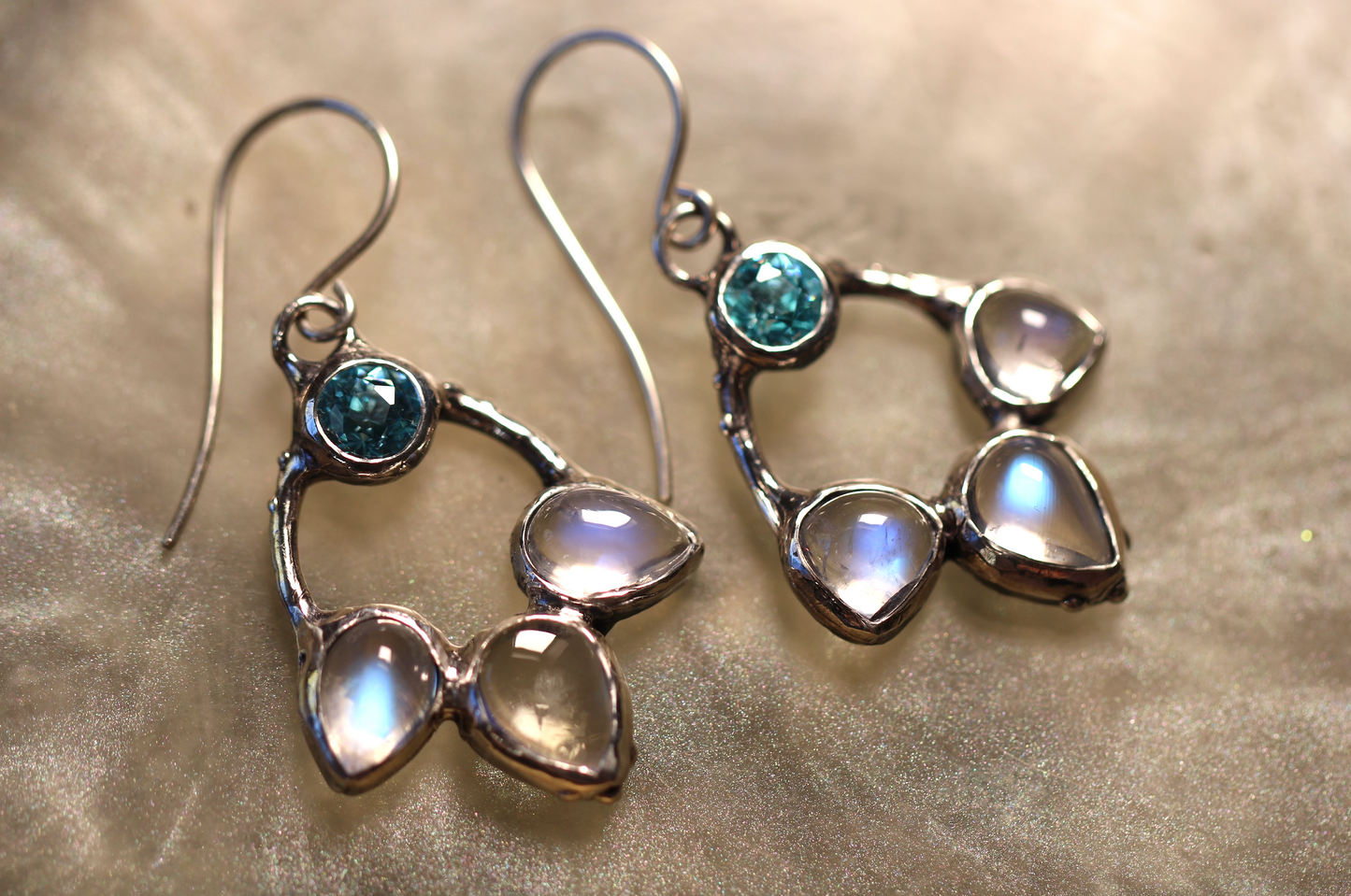 Moonstone, Cubic Zirconia And Sterling Silver Earrings