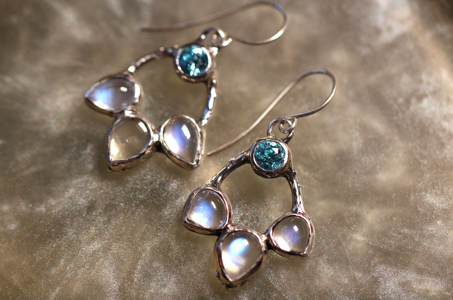 Moonstone, Cubic Zirconia And Sterling Silver Earrings