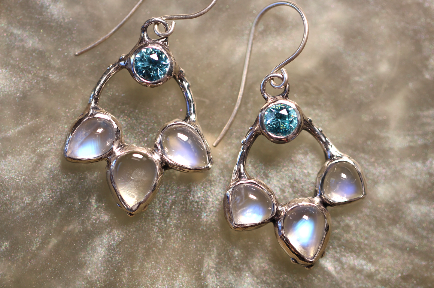 Moonstone, Cubic Zirconia And Sterling Silver Earrings