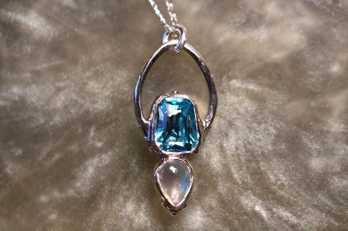 Moonstone, Cubic Zirconia and Sterling Silver Pendant