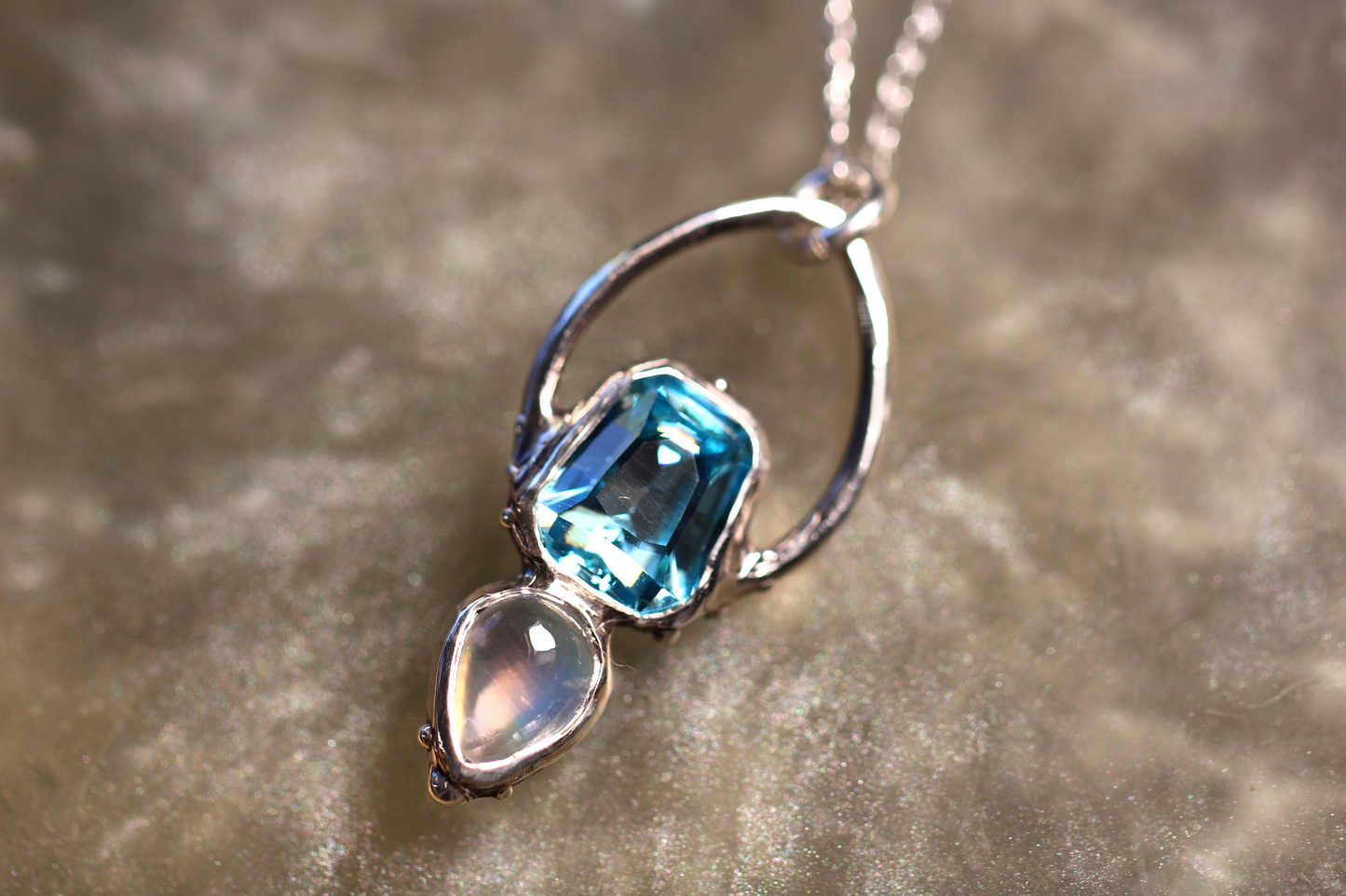 Moonstone, Cubic Zirconia and Sterling Silver Pendant