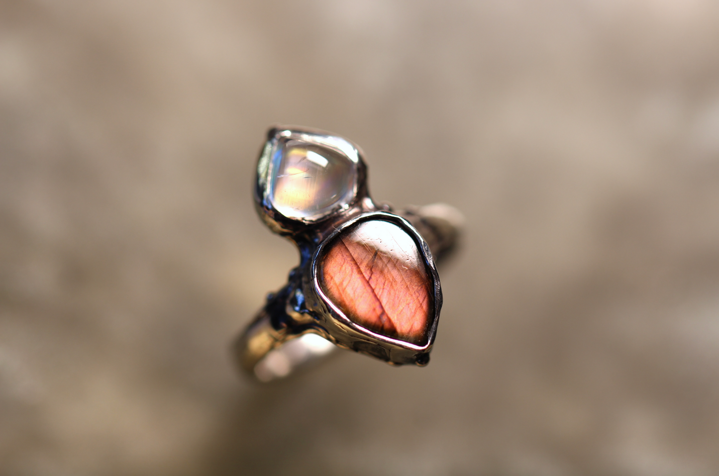 Moonstone, Labradorite and Sterling Silver Ring