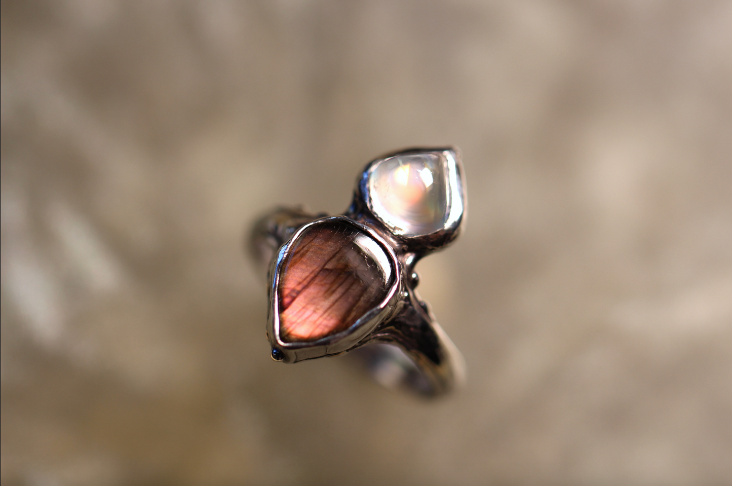 Moonstone, Labradorite and Sterling Silver Ring