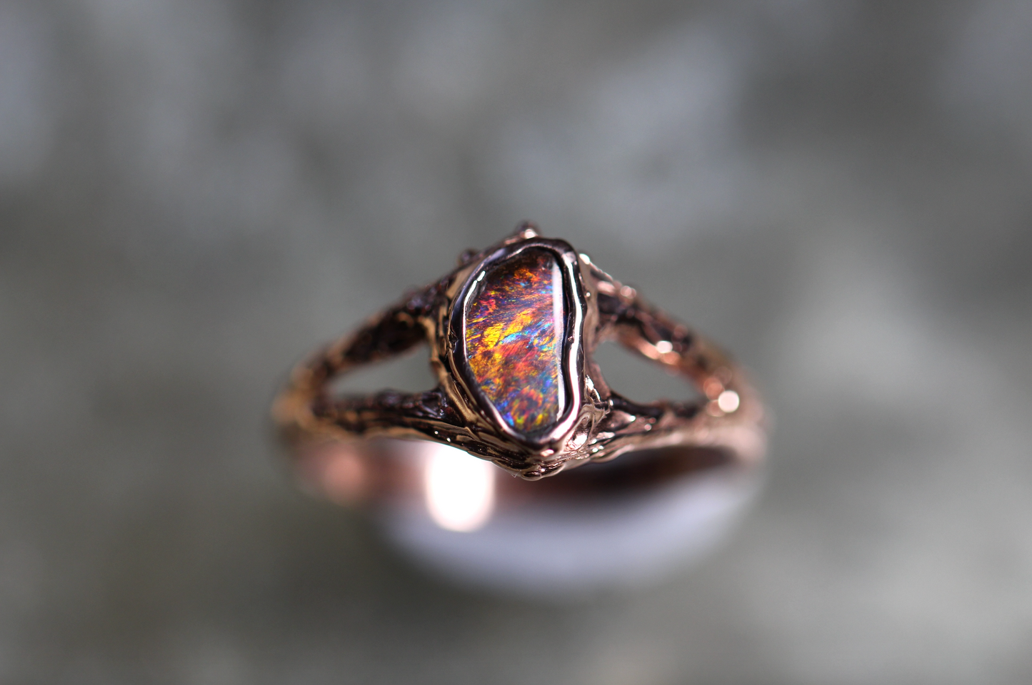 Boulder Opal and Solid 9ct Rose Gold Ring