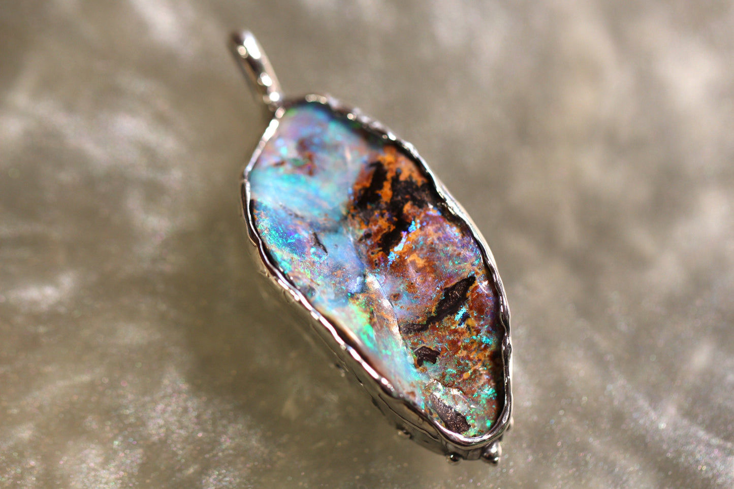 Boulder Opal and Sterling Silver Pendant