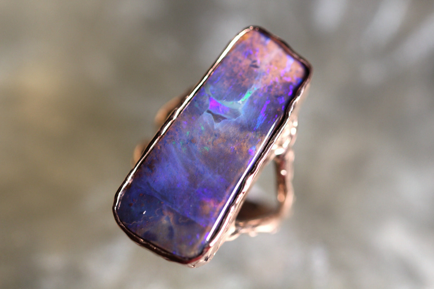 Boulder Opal and Solid 9ct Rose Gold Ring
