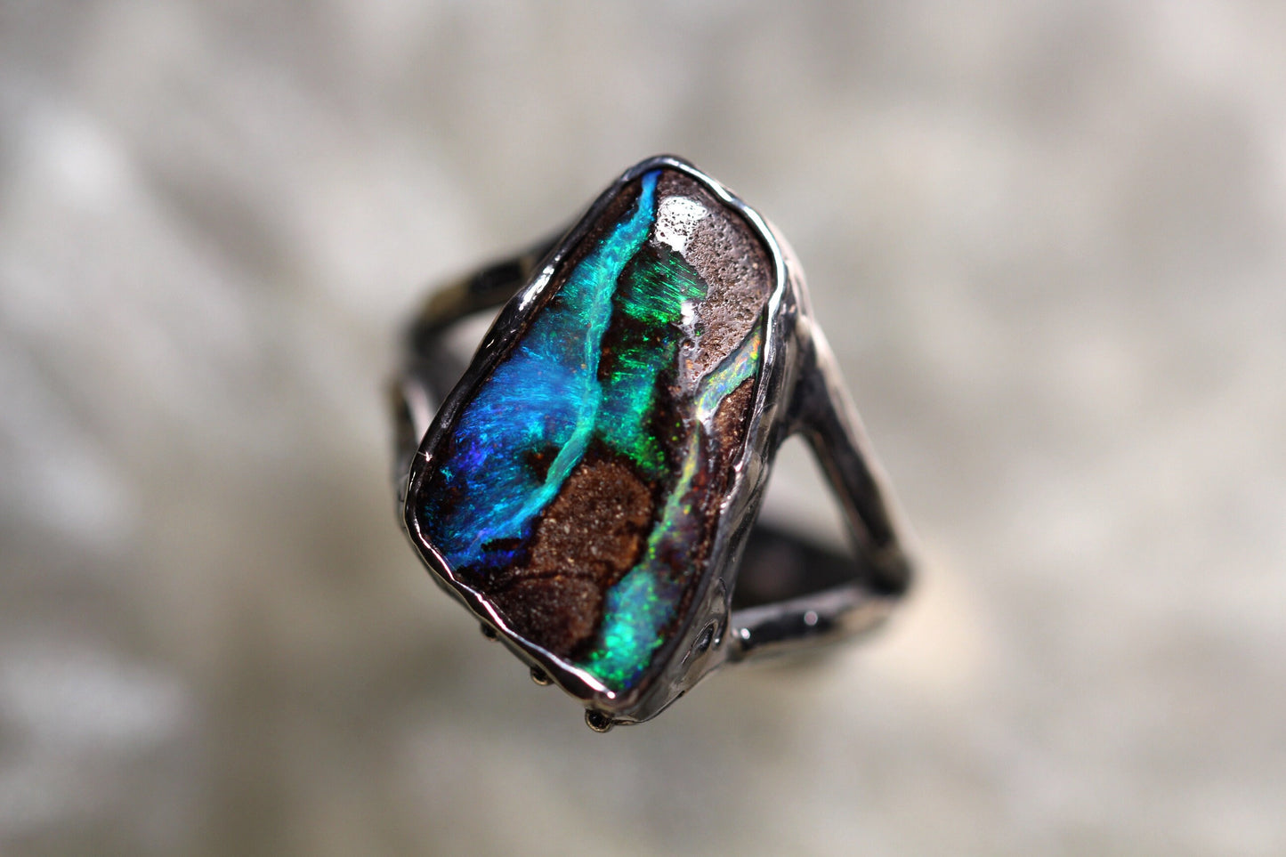 Boulder Opal and Sterling Silver Ring