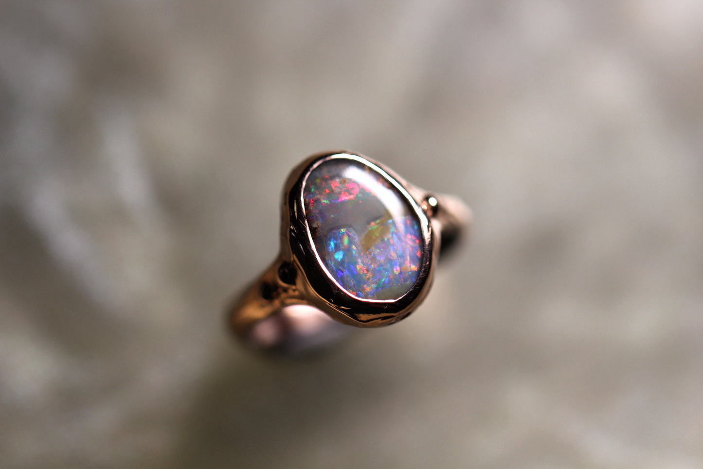 Boulder Opal and Solid 9ct Rose Gold Ring