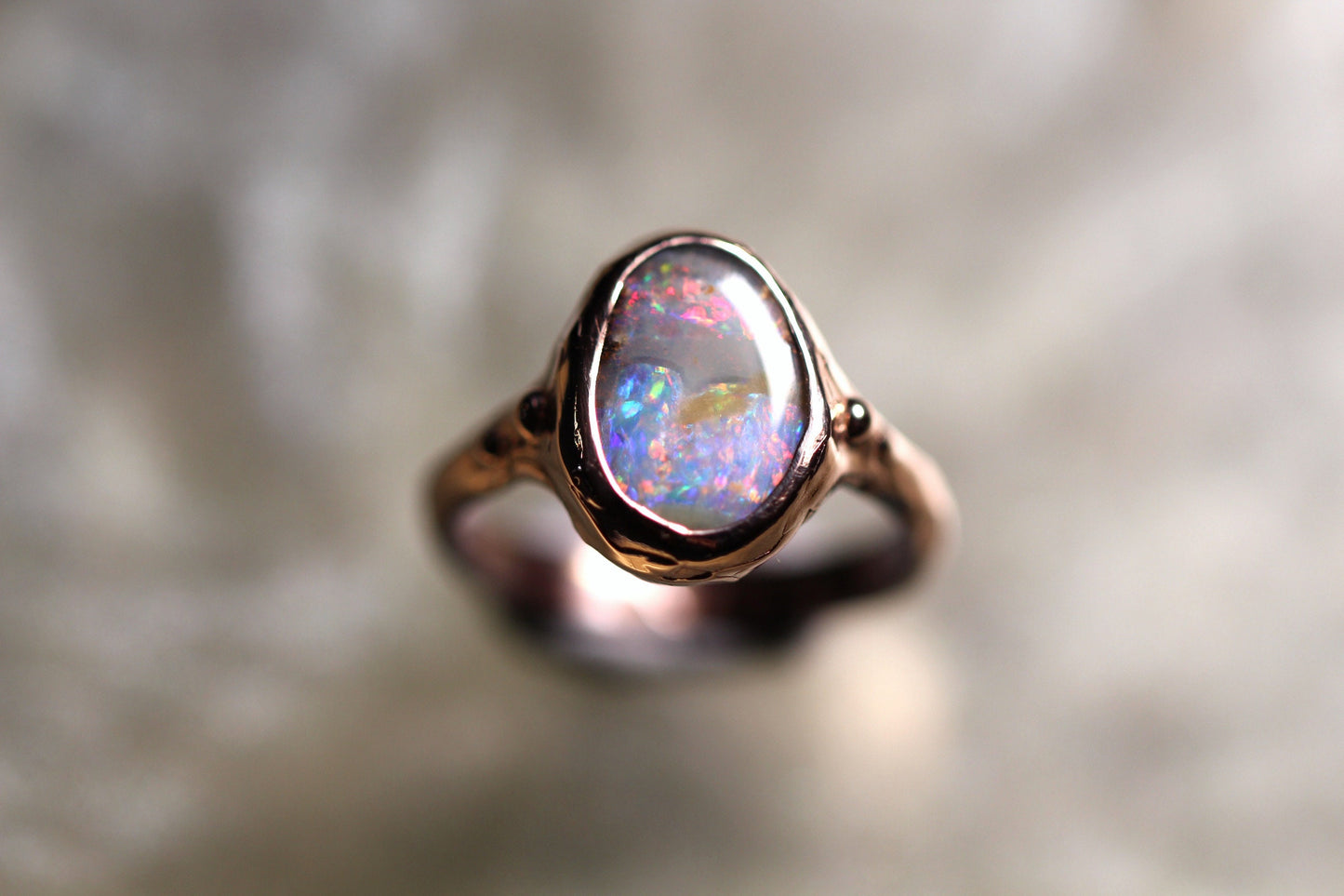 Boulder Opal and Solid 9ct Rose Gold Ring