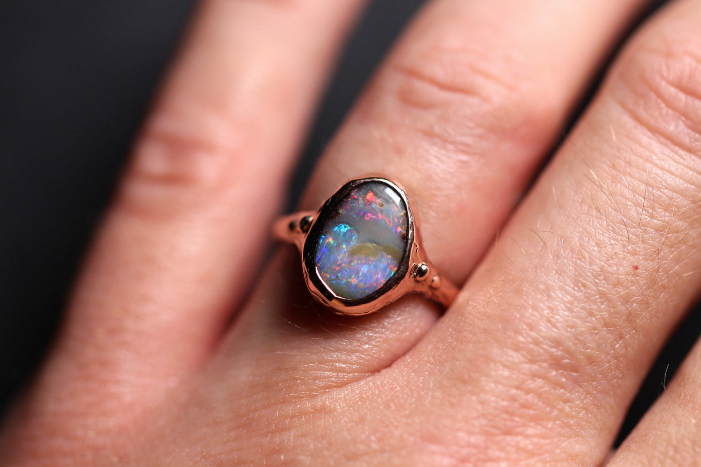 Boulder Opal and Solid 9ct Rose Gold Ring