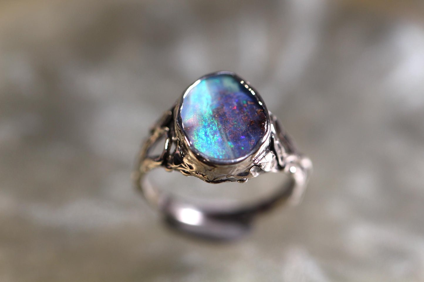 Boulder Opal and Sterling Silver Ring