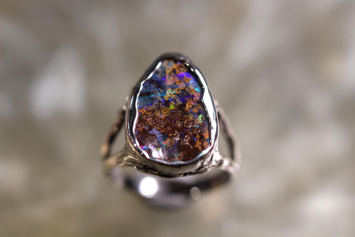 Boulder Opal and Sterling Silver Ring