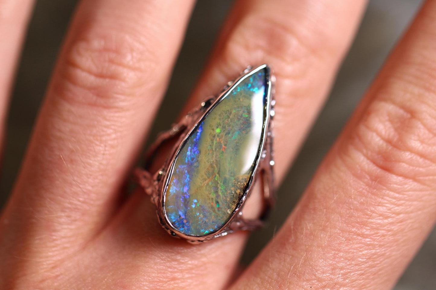 Boulder Opal and Sterling Silver Ring