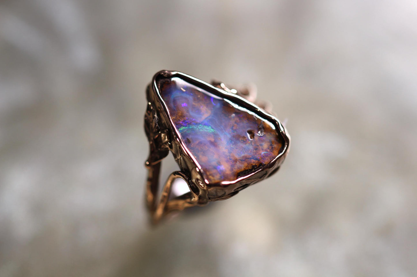 Boulder Opal and Solid 9ct Rose Gold Ring