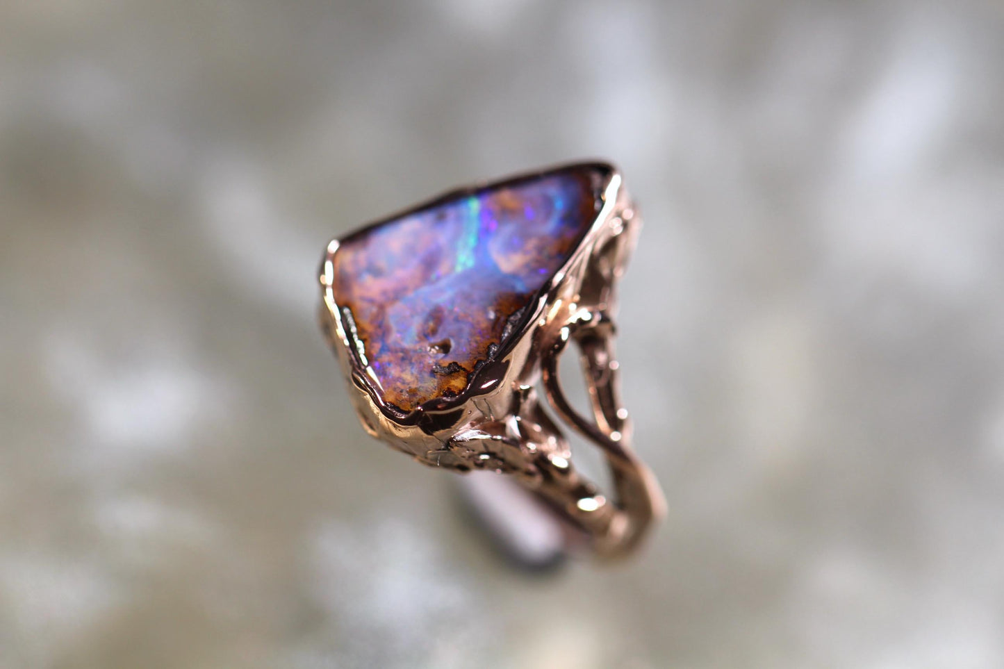 Boulder Opal and Solid 9ct Rose Gold Ring
