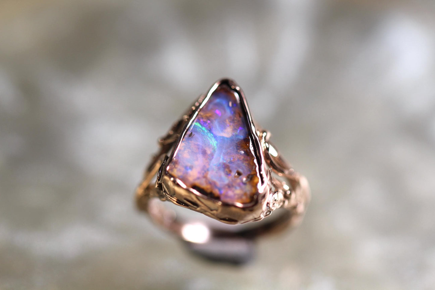 Boulder Opal and Solid 9ct Rose Gold Ring