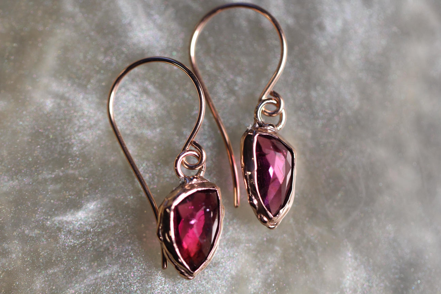 Rhodonite Garnet and 9ct Gold Earrings
