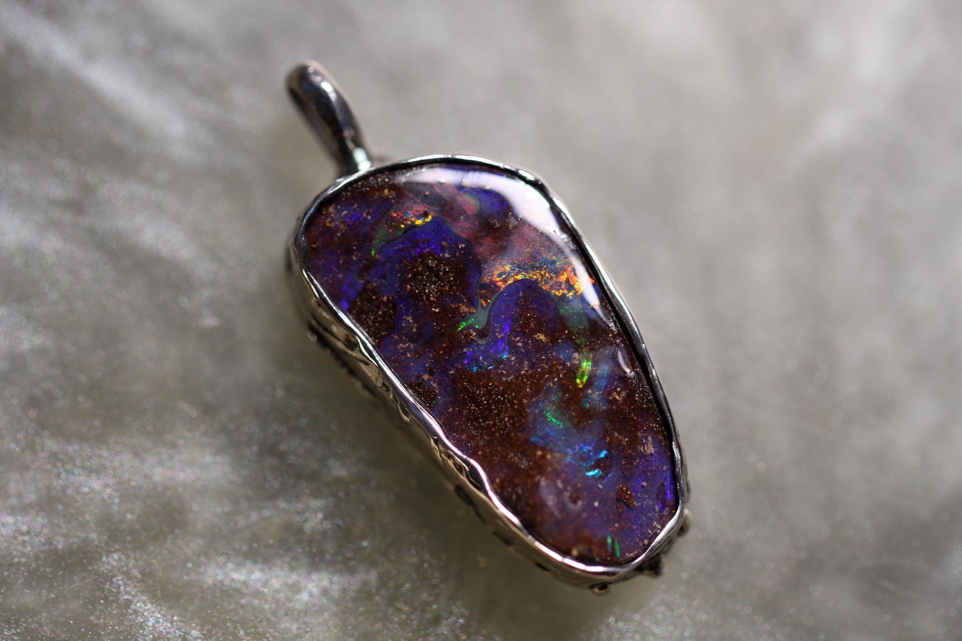 Boulder Opal and Sterling Silver Pendant
