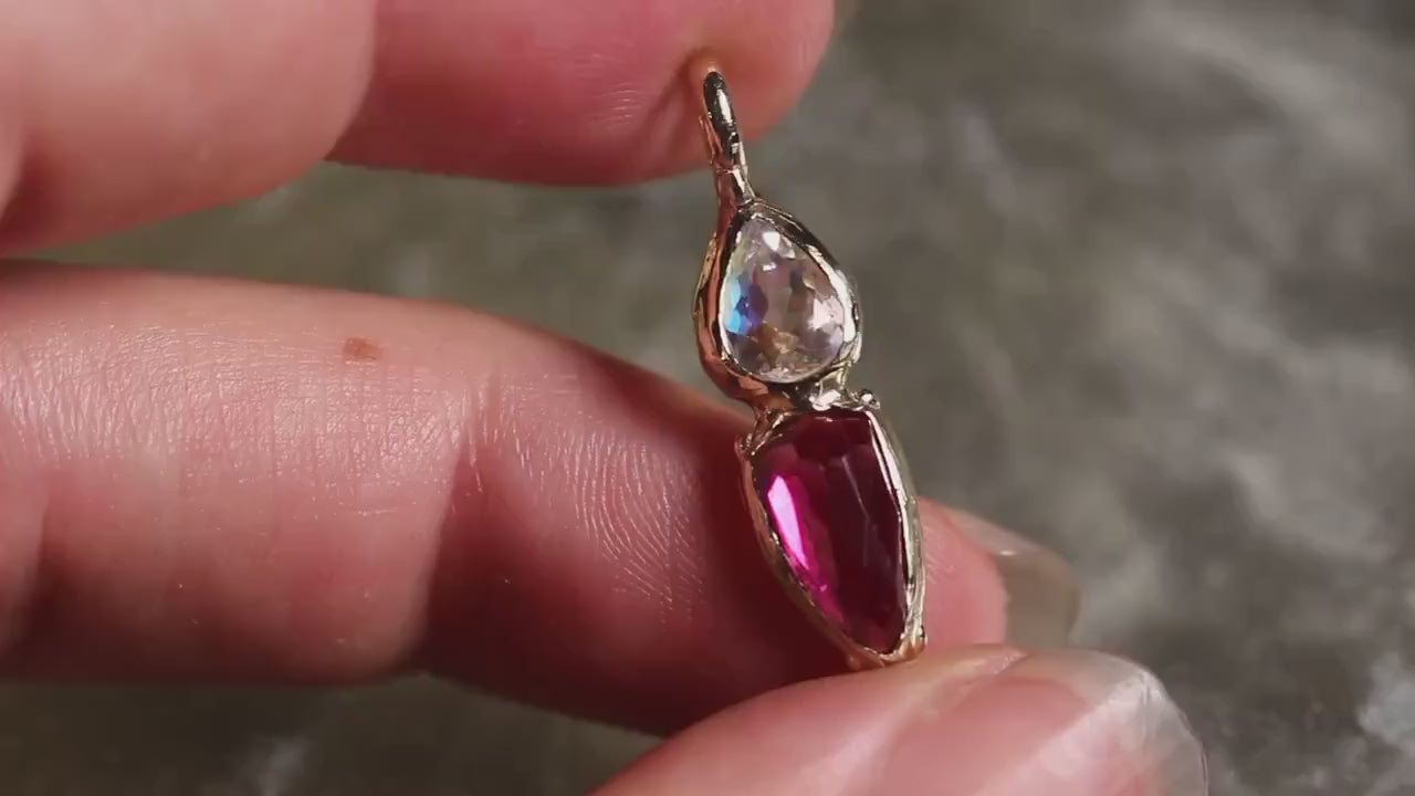 Rhodonite Garnet, moonstone and Solid 9ct Yellow Gold Pendant