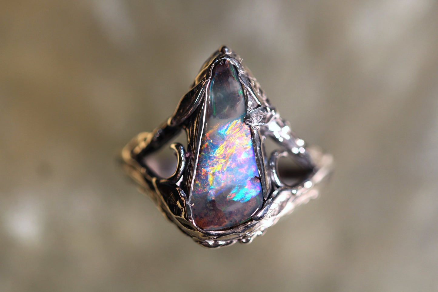 Boulder Opal and Sterling Silver Ring